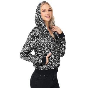 Anna-Kaci Women's Zip-Up Hoodie Jacket with Allover Sequin Embellishments and Ribbed Trim - 1 of 4