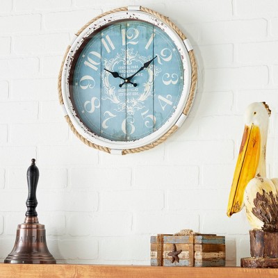 17" Blue Metal Rope Accent Nautical Wall Clock