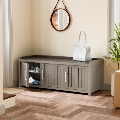 Syemin Shoe Racks Shoe Storage Cabinet Waterproof UV-Resistant Entryway Storage Bench Indoor Outdoor Shoe Organizer, Grey, 46.85"*17.32"*17.91"