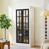 71.2" Farmhouse Glass Display Cabinet with Lattice Doors & Adjustable Shelves, Freestanding Curio Pantry for Living Room Kitchen-3irtyhousy - 3 of 4