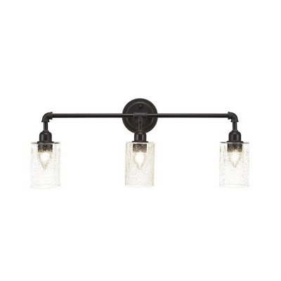 Toltec Lighting Vintage 3 - Light Vanity in  Dark Granite with 4" Clear Bubble Shade