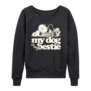 Women's - Peanuts - My Dog Is My Bestie Lightweight French Terry Wide Neck Long Sleeve Shirt - 1 of 4