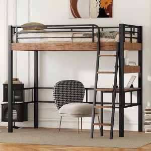 NicBex Twin Size Bunk Bed with Desk Metal Rack Bed Frame with Storage Shelves, Full Length Guardrails and Ladder, No Spring Box Required - 1 of 4