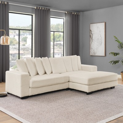KWPZQEB Modular Sectional Sofa Couches, L-Shape Couch 3 Seat Sofa with 8 Pillows & Ottoman, Corduroy Tufted Upholstered Sofa for Living Room