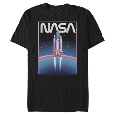 Men's Nasa Distressed Retro Rocket Poster Style T-shirt - Black ...