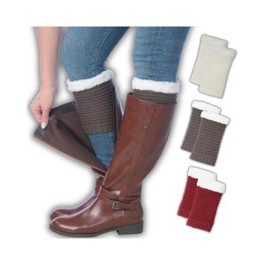 Tipi Toe Women's 3 Pairs Horizontal Harmony Sideways Knitted Leg Warmer Boot Cuffs With Fleece Fuzzy Lining - 1 of 4
