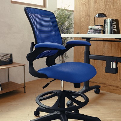 ErgoFlex Mesh Mid-Back Drafting Chair with Adjustable Arms in Blue