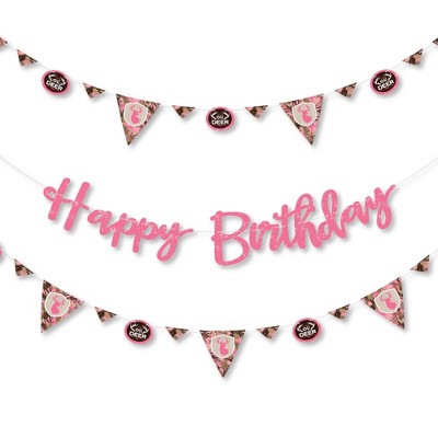 Big Dot of Happiness Pink Gone Hunting - Deer Hunting Girl Camo Birthday Party Letter Banner Decor - 36 Banner Cutouts & Happy Birthday Banner Letters