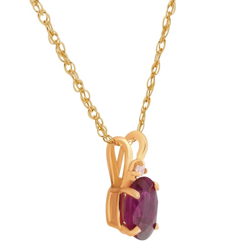 Pompeii3 Oval Ruby & Diamond Solitaire Pendant 14 KT Yellow Gold With 18" Chain, 2 of 5