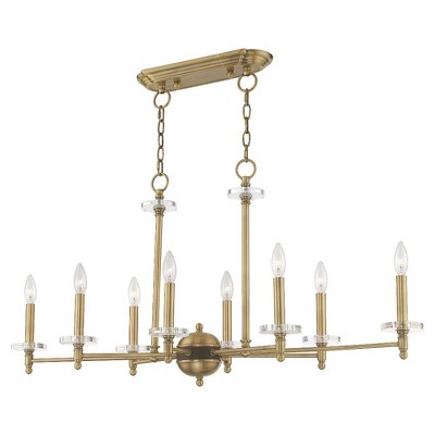 Antique Brass 8-Light Chandelier with Clear Crystal Bobeches