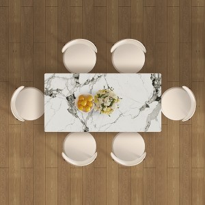 KWPZQEB 63" Rectangular Dining Table, Modern Dining Room Table with Sintered Stone Tabletop, Acrylic Door Cabinet & Solid Wood Base for Apartment - 1 of 4