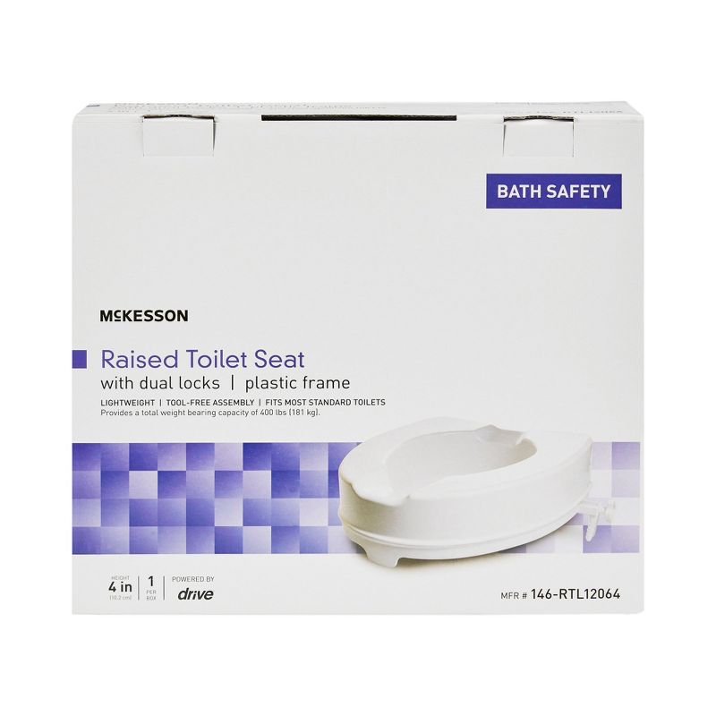 McKesson White Plastic Raised Toilet Seat 4" Height up to 400 lbs, 2 of 4