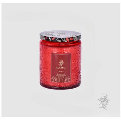 Lavender Amber Scented Red Ceramic Soy Candle Jar