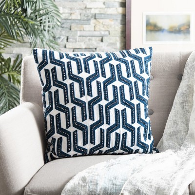 Chauncy 20" Navy Blue Geometric Cotton Throw Pillow