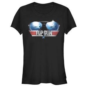 Juniors Womens Top Gun Aviator Sunglasses Logo T-Shirt - 1 of 4