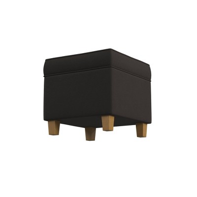Chocolate Brown Velvet Square Storage Ottoman with Honey Oak Legs