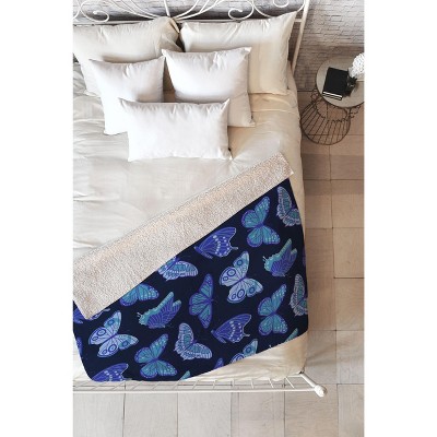 Jessica Molina Texas Butterflies Blue on Navy 60" x 50" Fleece Throw Blanket - Deny Designs