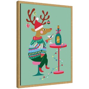Kate & Laurel All Things Decor Sylvie Framed Canvas Wine Deer by Rachel Lee - 1 of 4