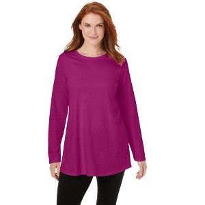 Woman Within Plus Size Perfect Long-Sleeve Crewneck Tunic - 1 of 4