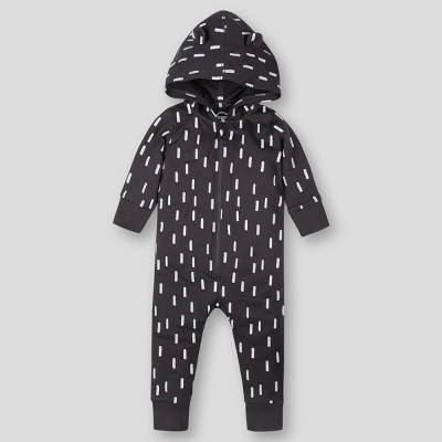 Lamaze Baby Organic Cotton Raindrop Bear Hooded Long Sleeve Romper - Black Wash 3M