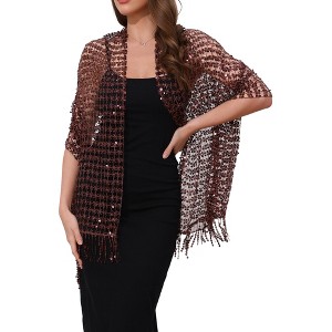 INSPIRE CHIC Women's Sequin Shawls and Wraps for Evening Dresses Fringed Sparkly Scarf 1Pc - 1 of 4