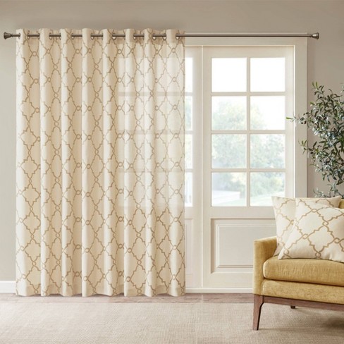 84 X100 Sereno Fretwork Print Light, Beige And Gold Curtains