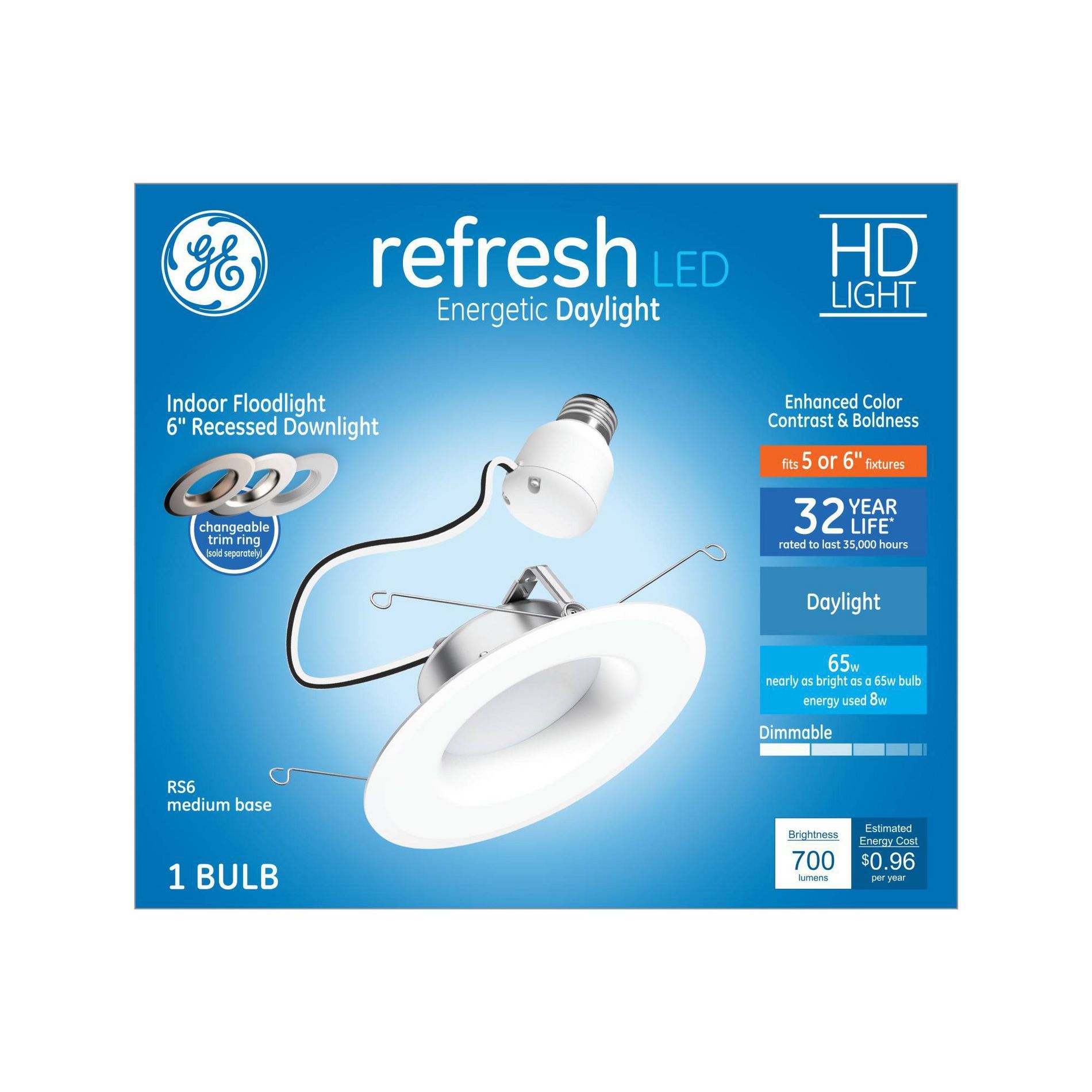 GE 65W RS6 Recessed Can Refresh Light Bulb