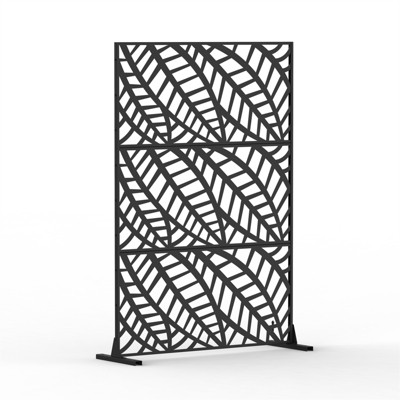 DSVIMOY Privacy Screens and Panels, Freestanding Outdoor Indoor Privacy Screen, Leaf-Shaped Decorative Privacy Screen, Black, 48.31"*15.75"*70.75"