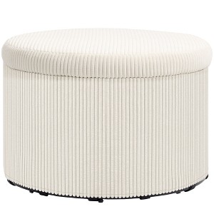 HOMCOM Storage Ottoman with Lid, 24 Inches Round Pouf Ottoman with Storage, Upholstered Corduroy Foot Rest Stool for Living Room, Bedroom - 1 of 4