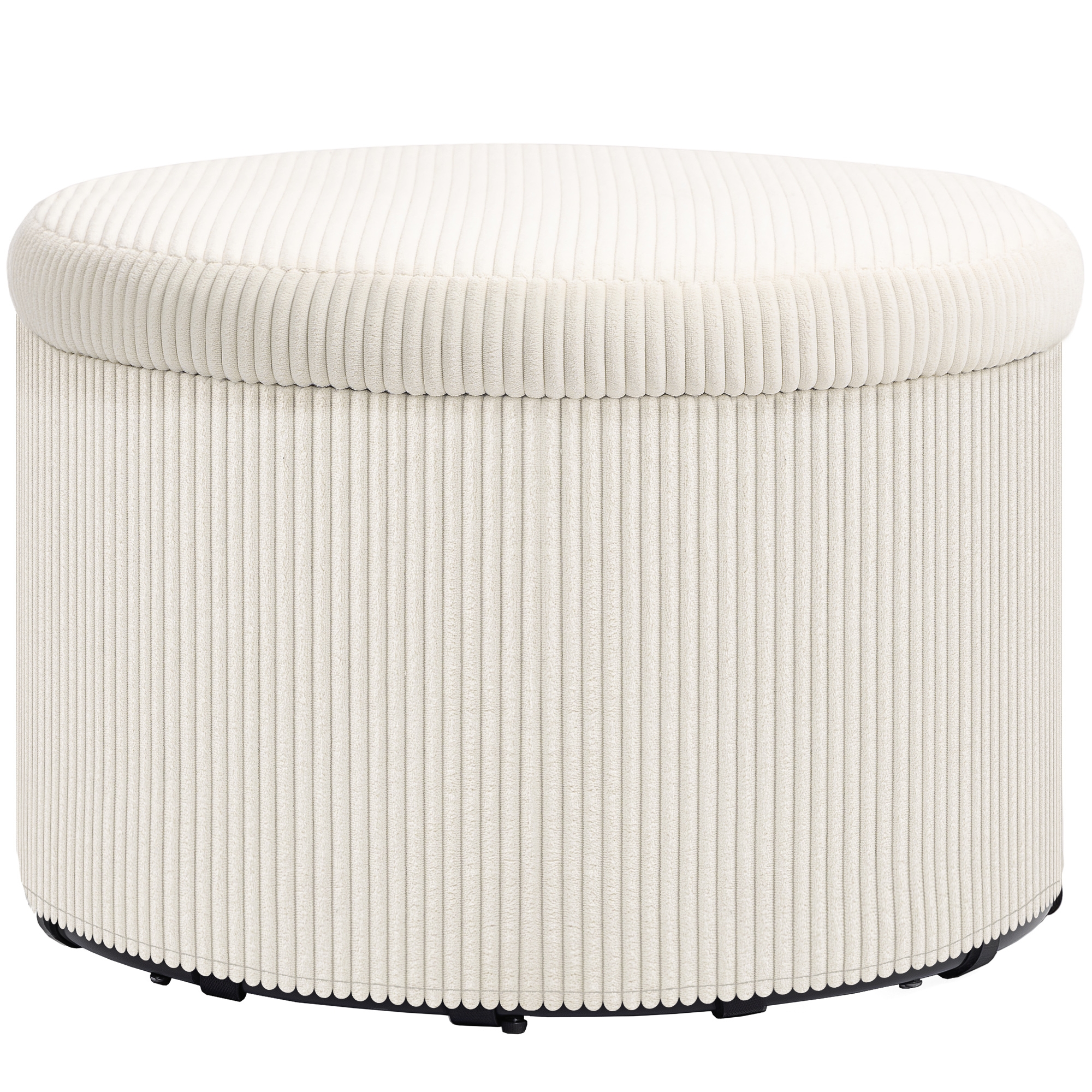 HOMCOM Storage Ottoman with Lid, 24 Inches Round Pouf Ottoman with Storage, Upholstered Corduroy Foot Rest Stool for Living Room, Bedroom, Beige