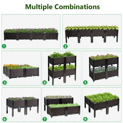 Brown and Black Polypropylene Raised Garden Bed Set for Outdoor