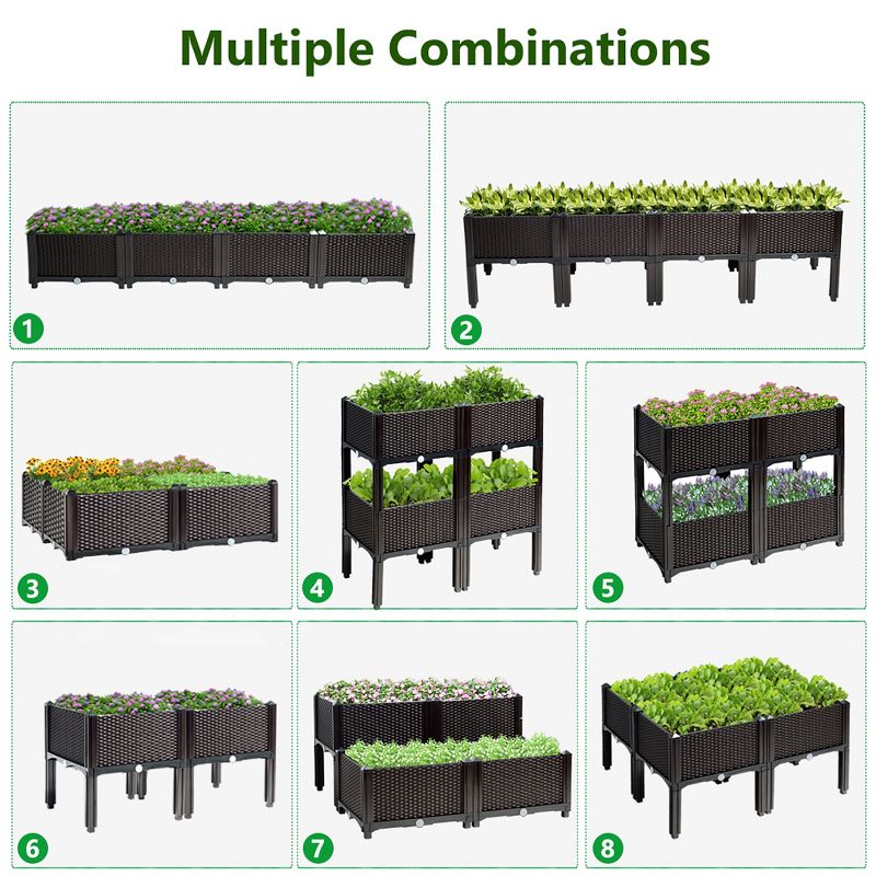 Costway Set of 4 Raised Garden Bed Elevated Flower Vegetable Herb Grow Planter Box Brown, 4 of 11