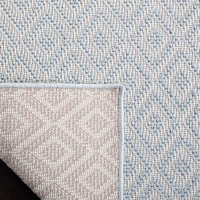 Aqua and Cream Geometric Synthetic Runner Rug