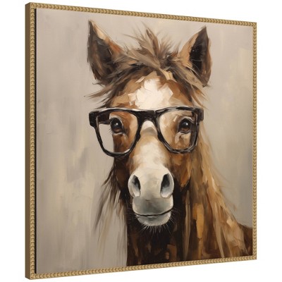 Kate & Laurel All Things Decor 30"x30" Sylvie Hay Those are My Glasses Horse Framed Canvas by The Creative Bunch Beaded Natural