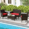 Tangkula 4 Piece Patio Rattan Conversation Set Outdoor Wicker Furniture Set with Chair Loveseat & Tempered Glass Table Cozy Seat Cushions - 2 of 4