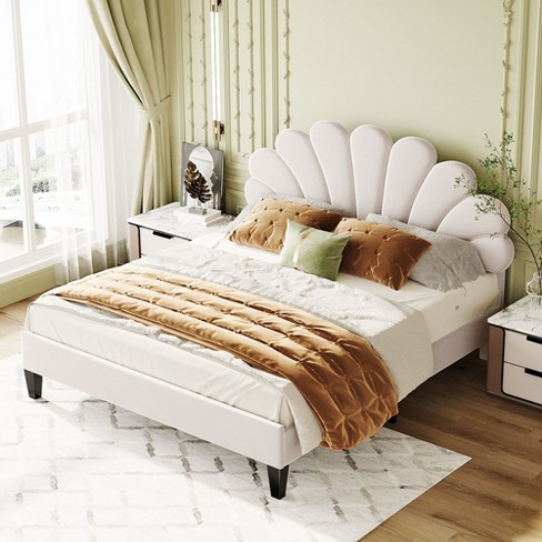 Queen Upholstered Bed Frame With Headboard Modern Velvet Platform Beds ...