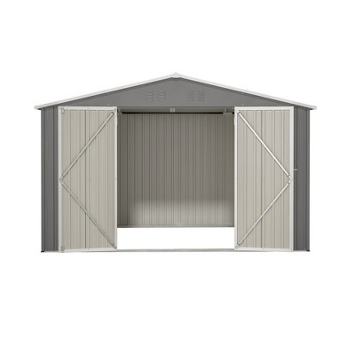 8' x 10' White Metal Outdoor Storage Shed with Lockable Doors