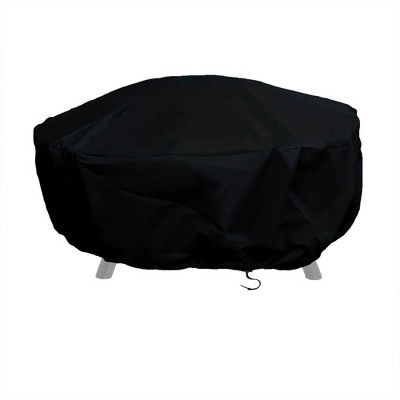 Sunnydaze Outdoor Heavy-Duty Weather-Resistant PVC and 300D Polyester Round Fire Pit Cover with Drawstring and Toggle Closure - 48" - Black