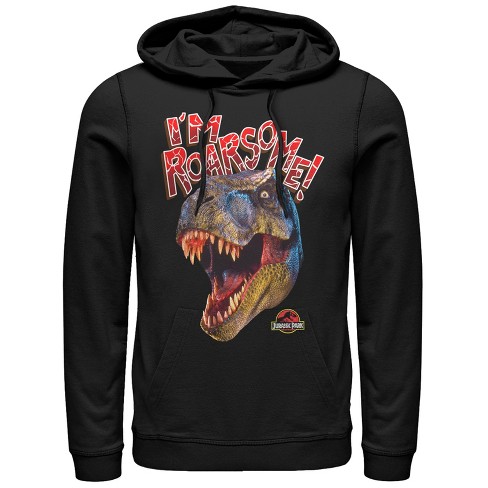 Men s Jurassic Park I m Roarsome T.Rex Pull Over Hoodie Black Large