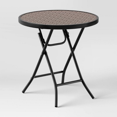 18.11"x19.09" Glass Folding Round Outdoor Patio Accent Table Black/Brown - Room Essentials™