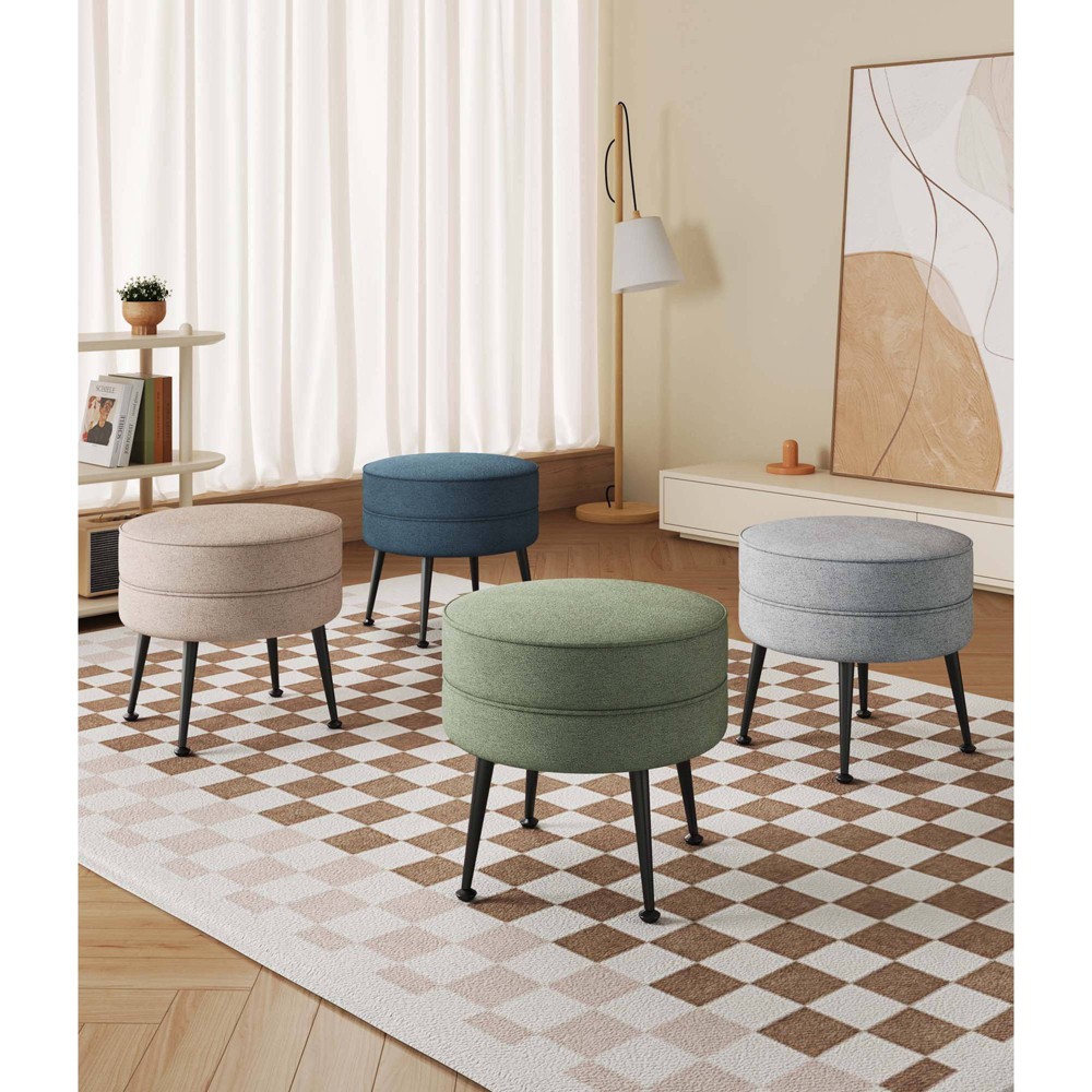 Photos - Pouffe / Bench Manhattan Comfort Set of 4 Bailey Polyester Blend Upholstered Ottomans with Black Feet: Mid-Century Modern, Padded, Round Sh