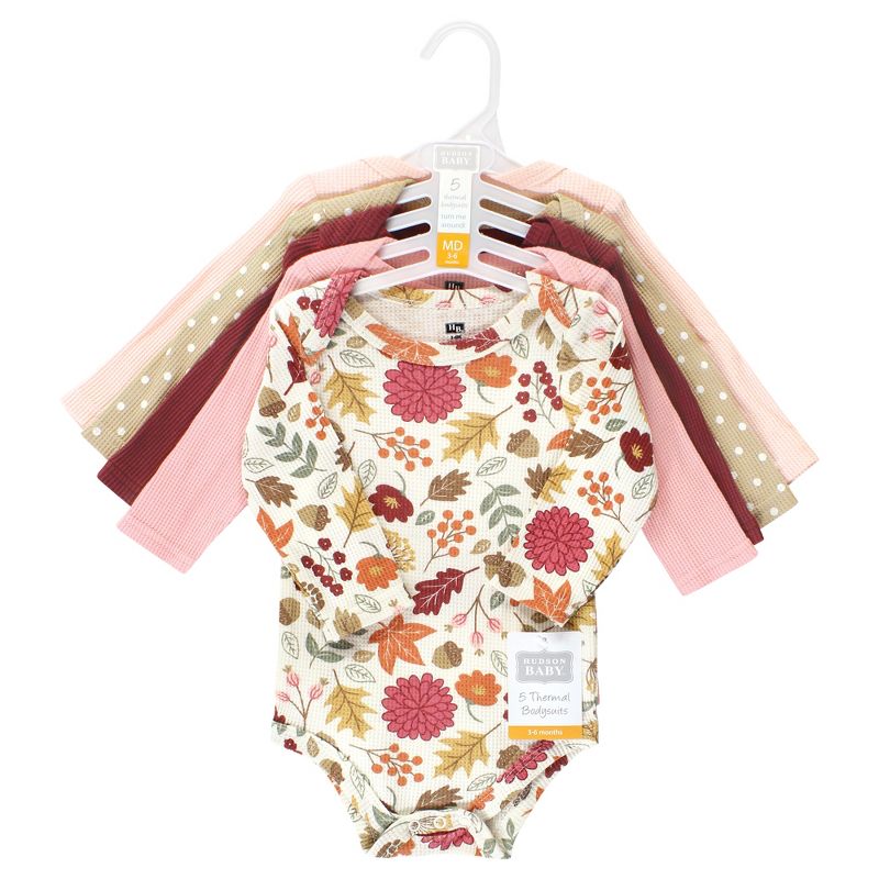 Hudson Baby Infant Girl Thermal Long Sleeve Bodysuits, Acorn Botanical, 2 of 8