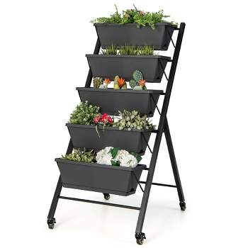 Costway 5-Tier Vertical Raised Garden Bed Elevated Planter with Wheels & Container Boxes Black