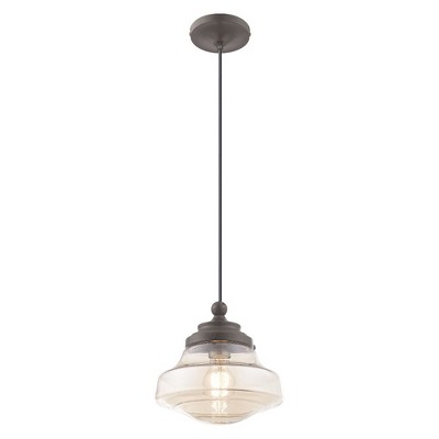 English Bronze Mini Pendant with Champagne Glass Shade
