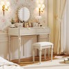 FONTOI 39.4"W Luxury Vanity Desk with Round Mirror Height-Adjustable 4 Drawers and Stool for Bedroom Dressing Room, Silver/Beige, 39.4"*17.7"*29.9" - 2 of 4