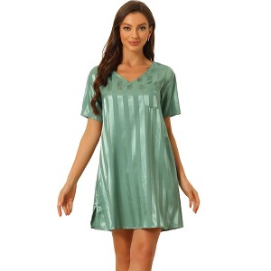 cheibear Women's Short Sleeve Mini length Striped Pajama Dress - 1 of 4