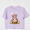 Teddy Bear Easter Basket Watercolor - Women's Boxy Crop Top Graphic T-Shirt - 3 of 4