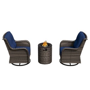 UPTION 3-Piece Wicker Outdoor Seating Group with Fire Pit - 1 of 4