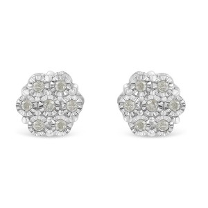 Haus of Brilliance Silver 1/4 Cttw Diamond Miracle-Set Floral Cluster Button Stud Earrings - 1 of 4