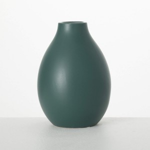 Sullivans 9" Matte Green Teardrop Vase, Ceramic - 1 of 4